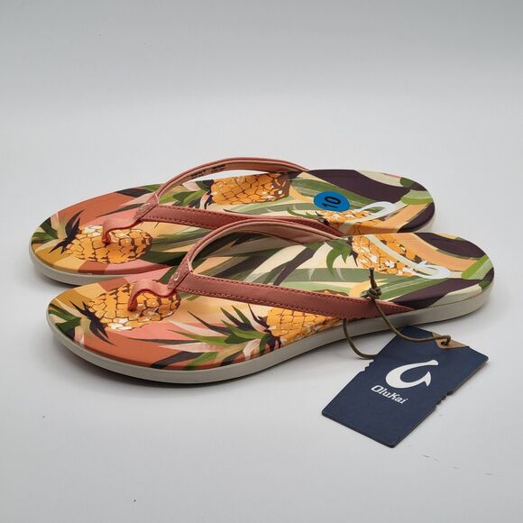 Olukai Ho'opio Hau Women’s Size 10W Shell Coral/Pineapple Flip Flop Beach Sandal - Picture 1 of 8